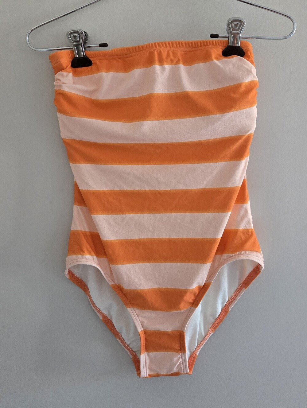 Kate Spade classic pink + orange striped strapless one-piece swimsuit, new+ tag
